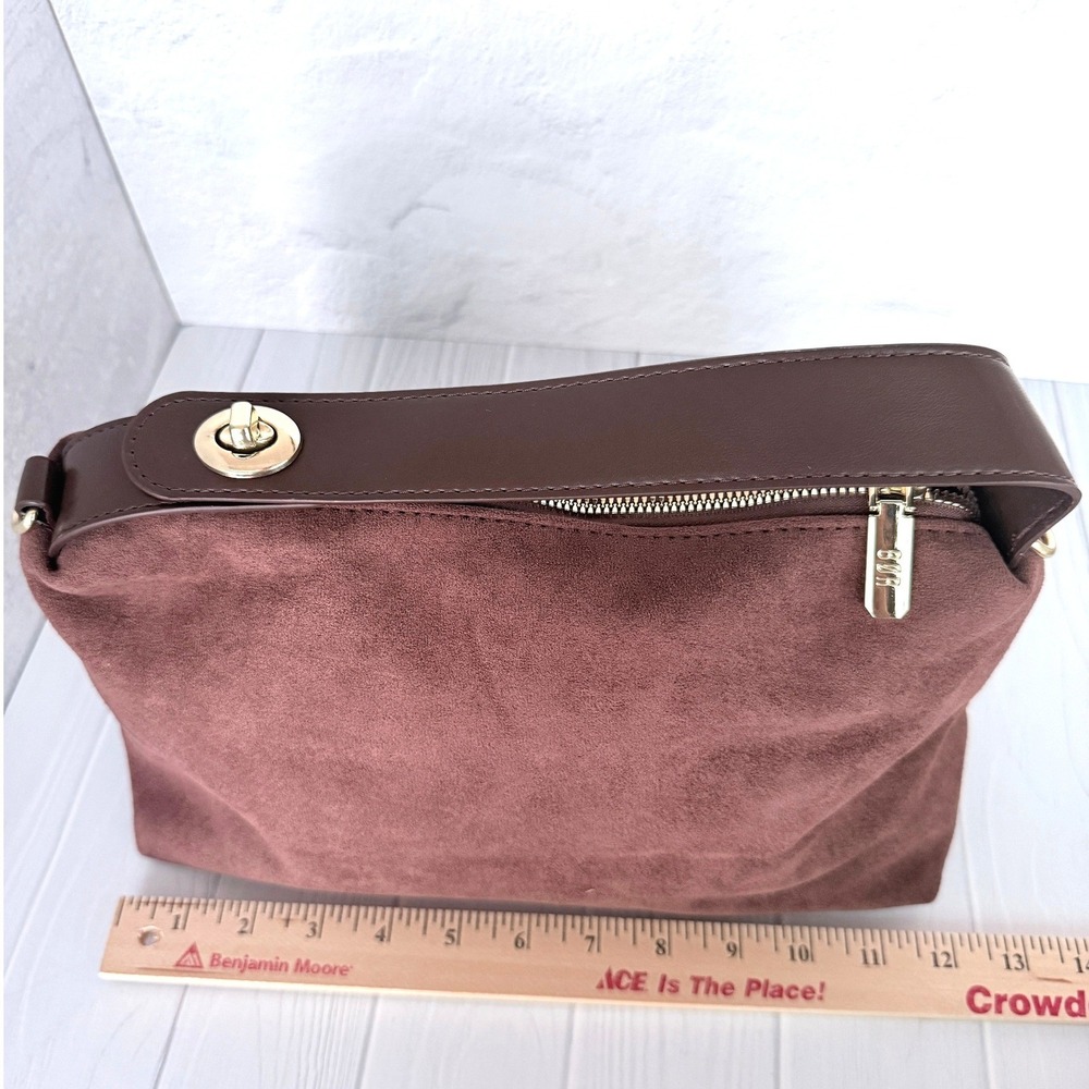 8 Other Reasons Bag Suede Brown Shoulder Bag Hobo Crossbody Gold Hardware - Picture 13 of 16